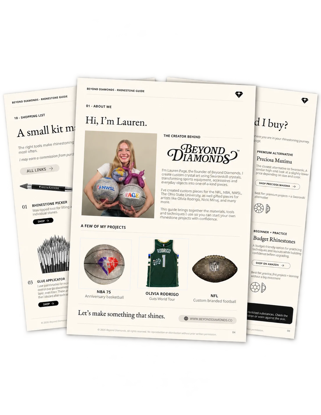 Pages from the guide, including the About Me page